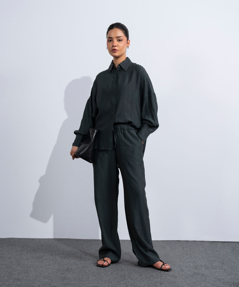 Women's Western Dark Grey Textured Pull-On Trousers