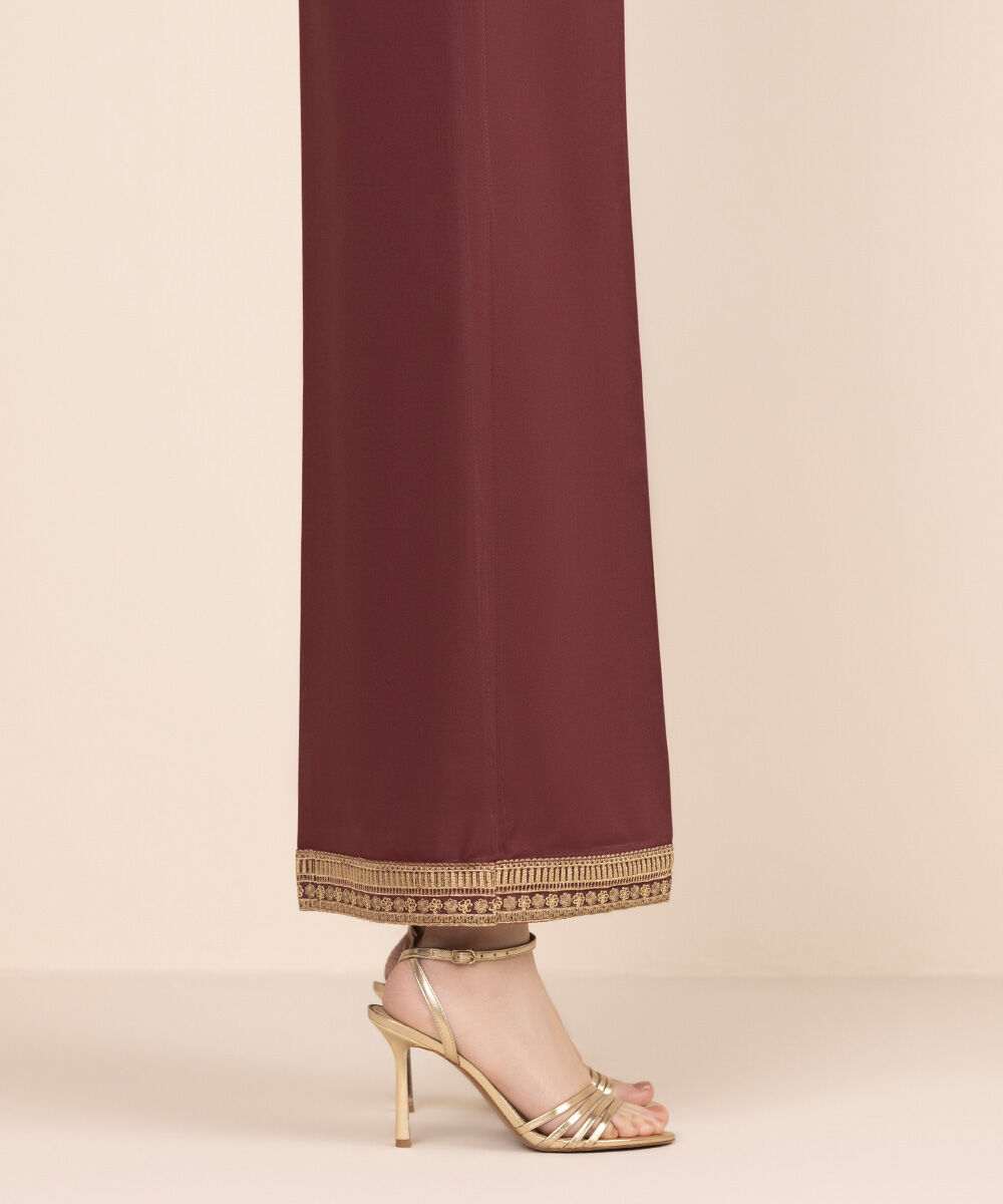 Women's RTW Cambric Red Embroidered Flared Pants