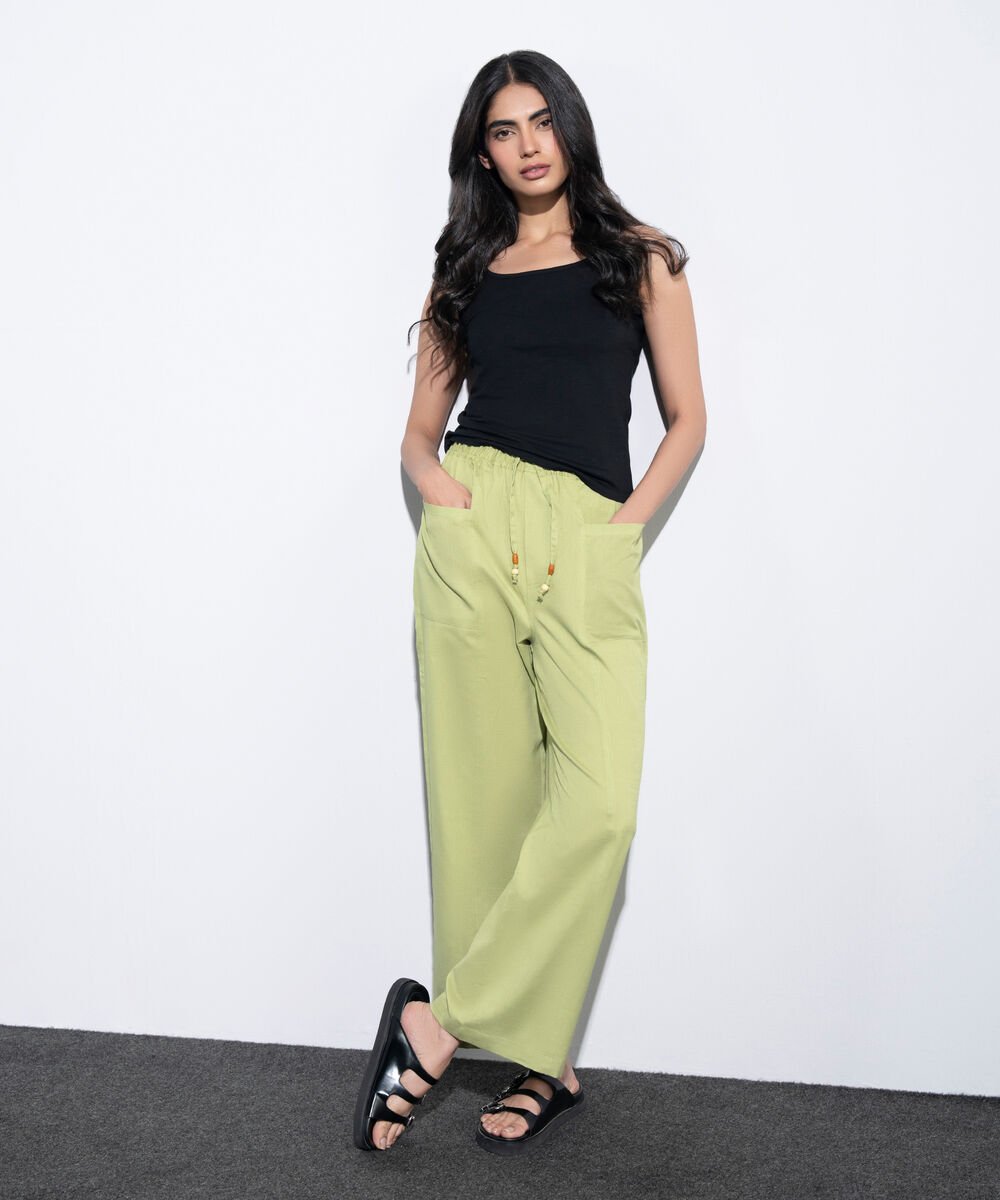 Women's Western Green Linen Blend Pull-On Trousers
