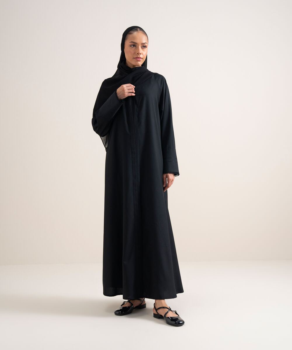 Women's Black Button Through Raglan Abbaya