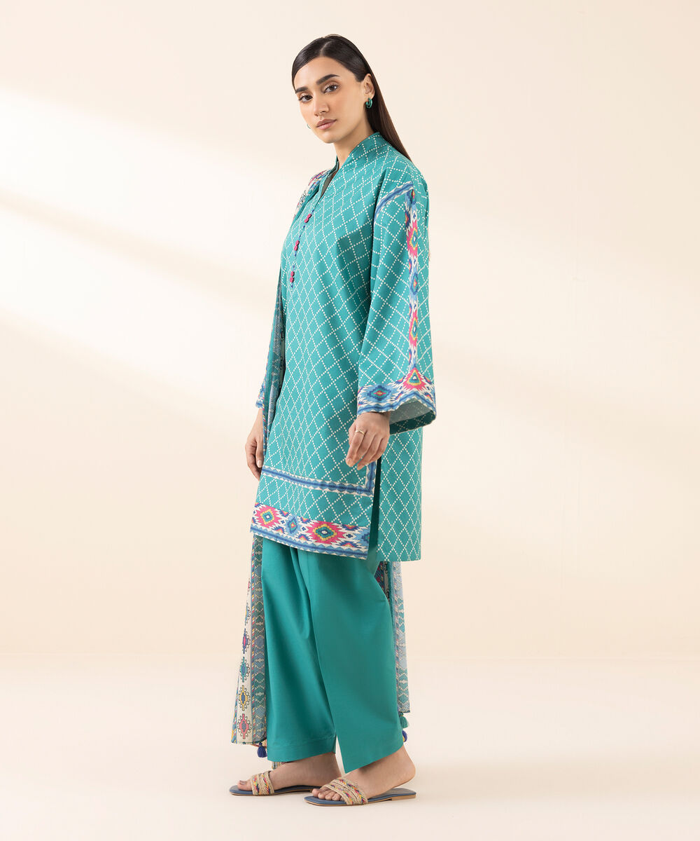 Women's Unstitched Lawn Printed Blue 3 Piece Suit