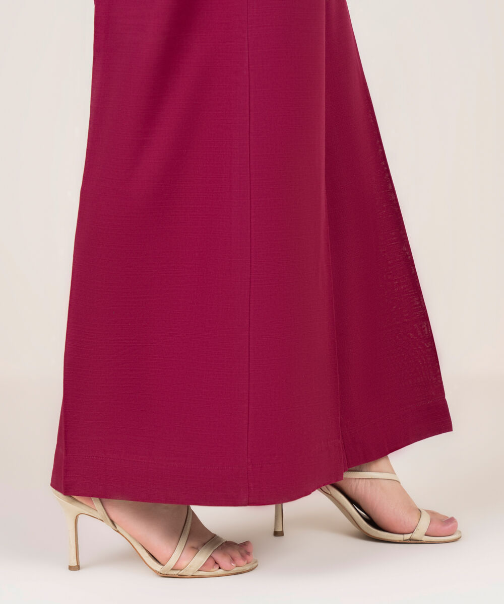 Women's RTW Cotton Solid Pink Flared Pants