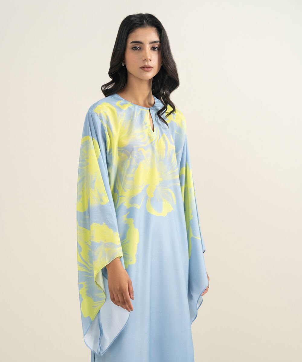 Women's RTW Blended Grip Silk Printed Ice Blue 2 Piece Suit