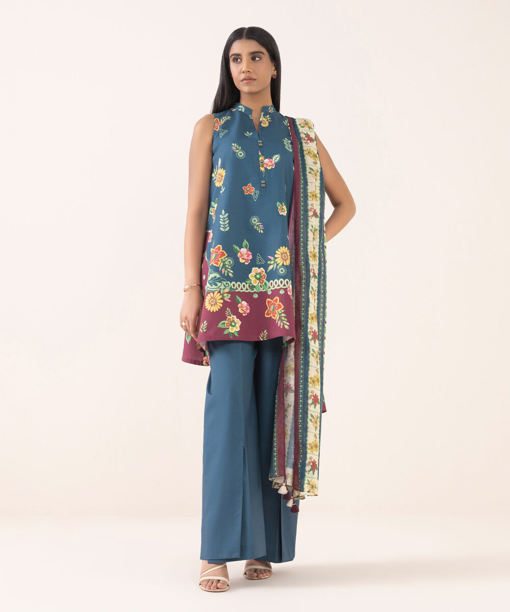 Women's Unstitched Cotton Printed Three Piece Suit