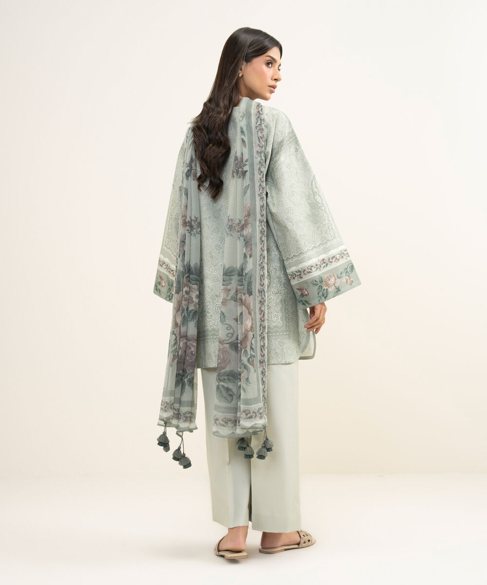 Women's Unstitched Lawn Printed Green 3 Piece Suit