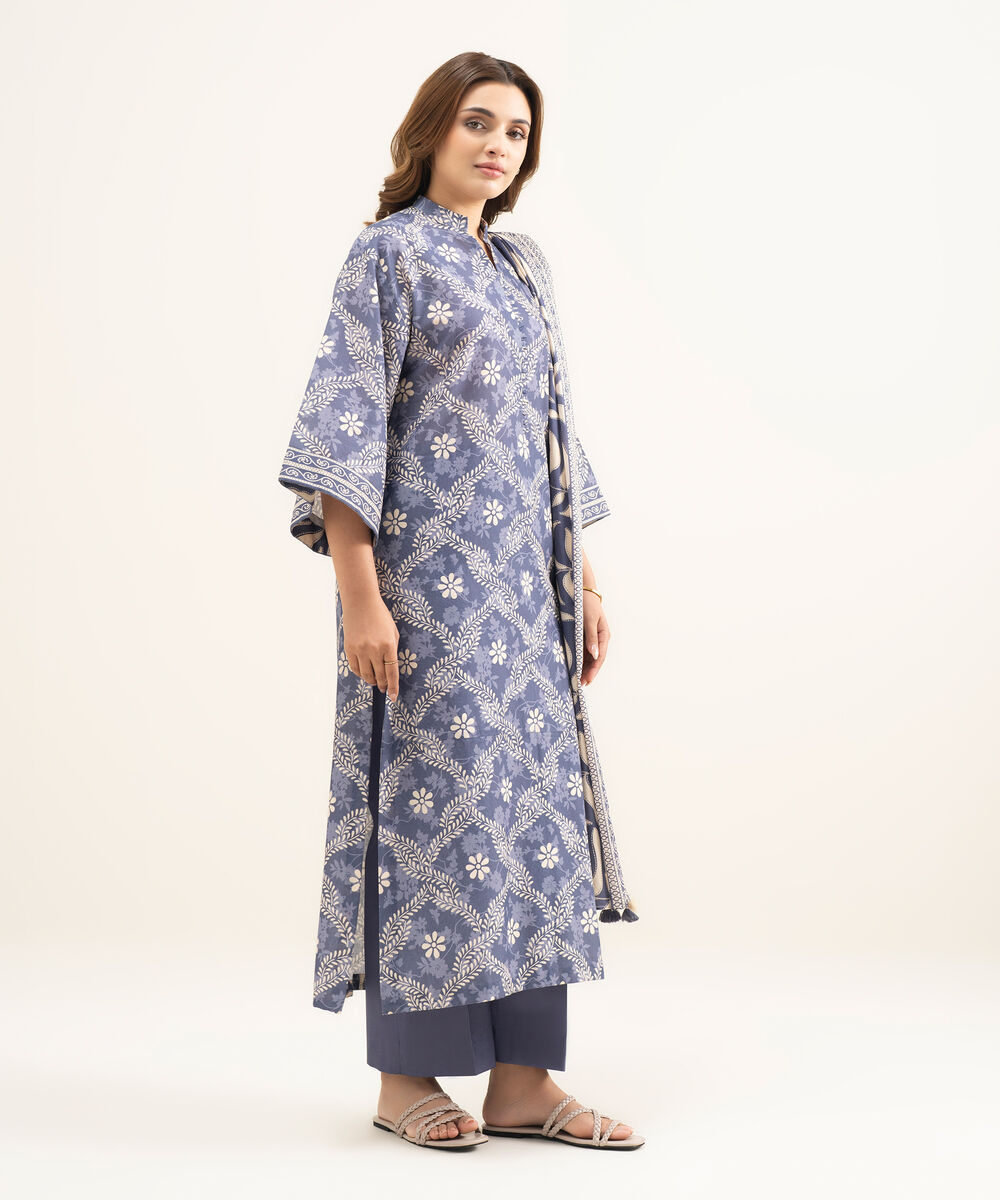 Women's Unstitched Lawn Purple Printed 3 Piece Suit