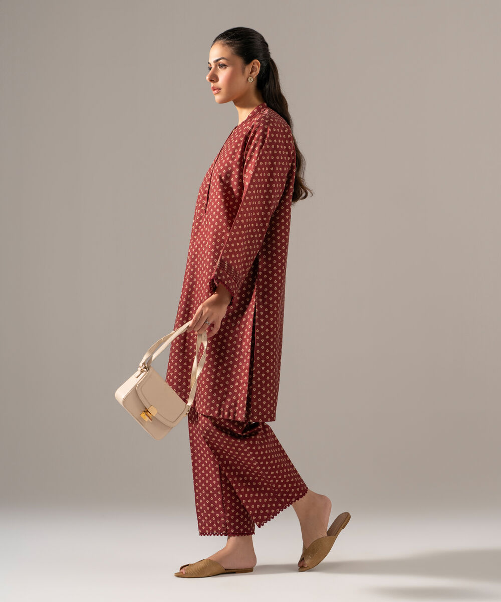 Women's RTW Khaddar Printed Maroon 2 Piece Suit