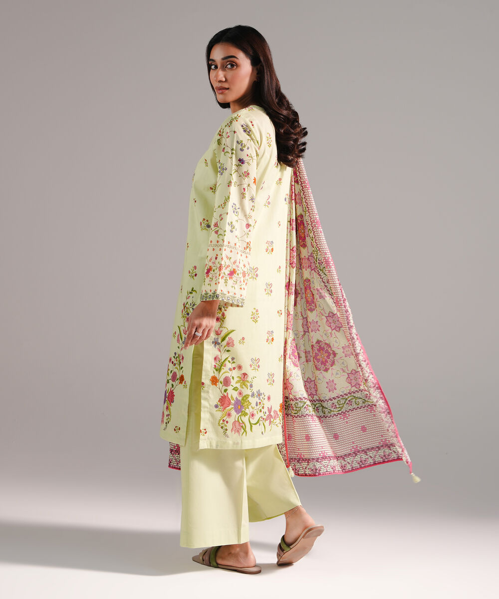 Women's RTW Lawn Printed Green 3 Piece Suit