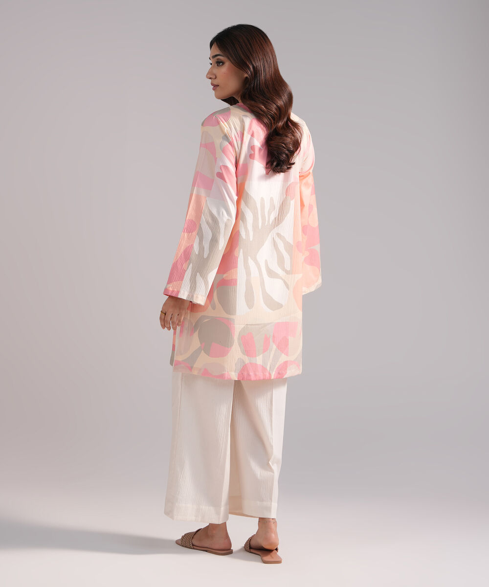 Women's RTW Seersucker Printed Pink 2 Piece Suit