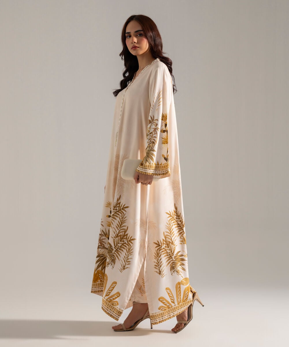 Women's RTW Printed Off White Viscose Linen 2 Piece Suit