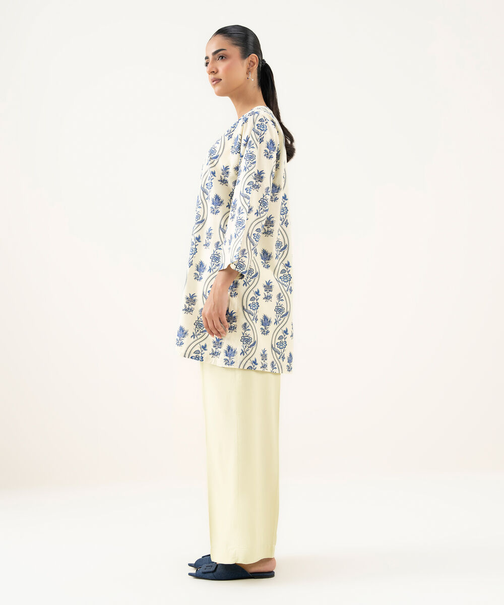Women's RTW Cambric Printed Off White Straight Shirt