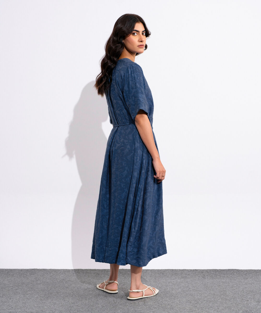 Women's Blue Textured Maxi Dress
