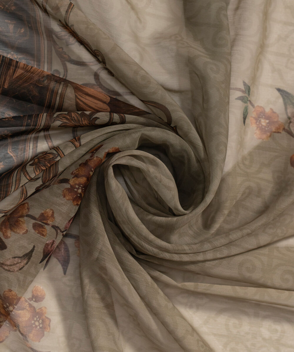 Women's RTW Blended chiffon Printed Muted Green Dupatta