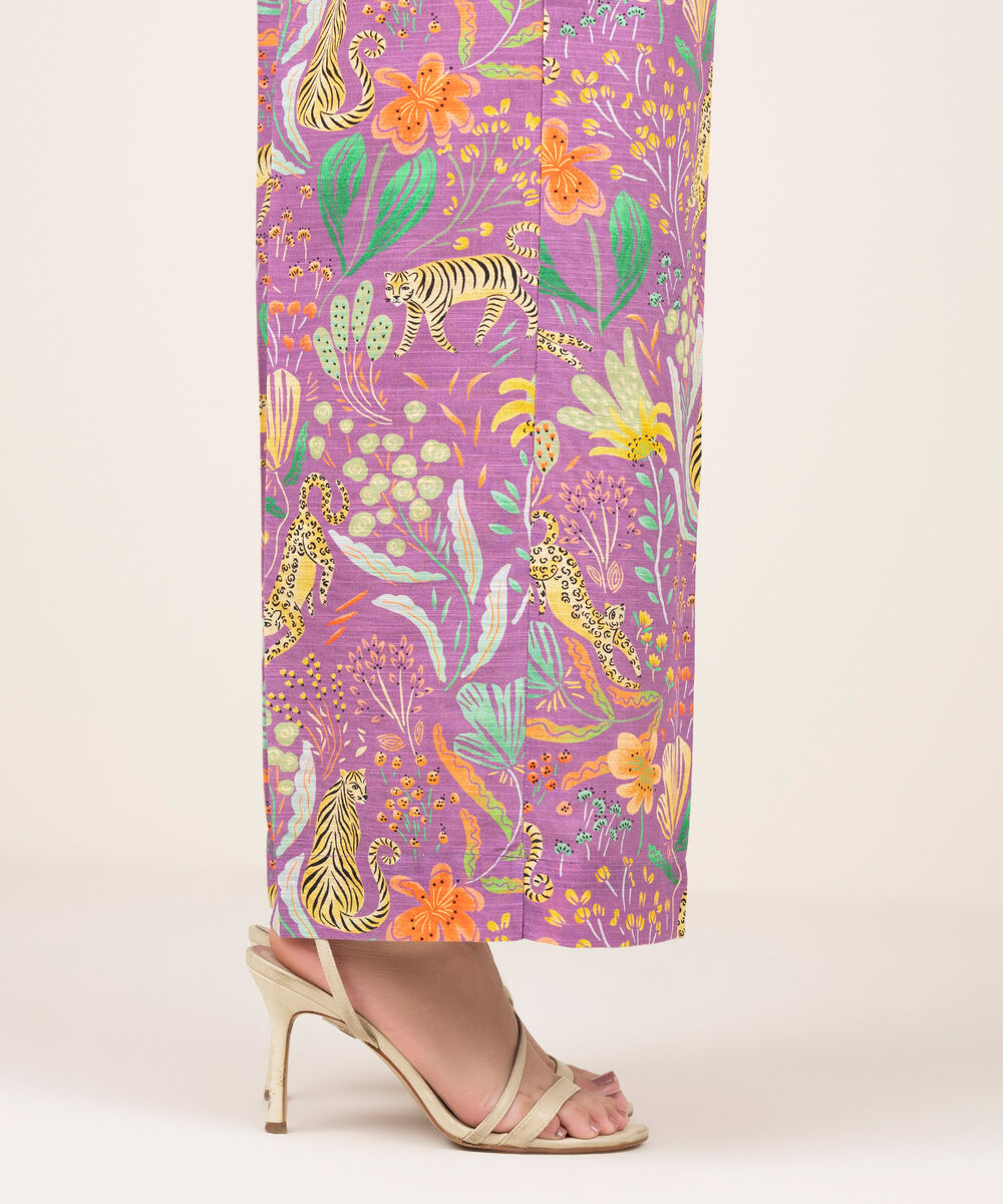 Women's RTW Khaddar Printed Purple Culottes