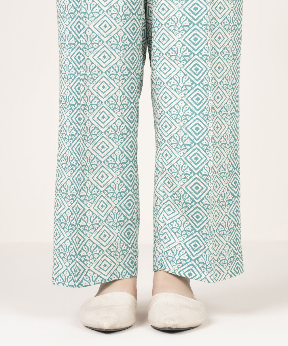 Women's RTW Arabic Khaddar Printed Green  Straight Pants