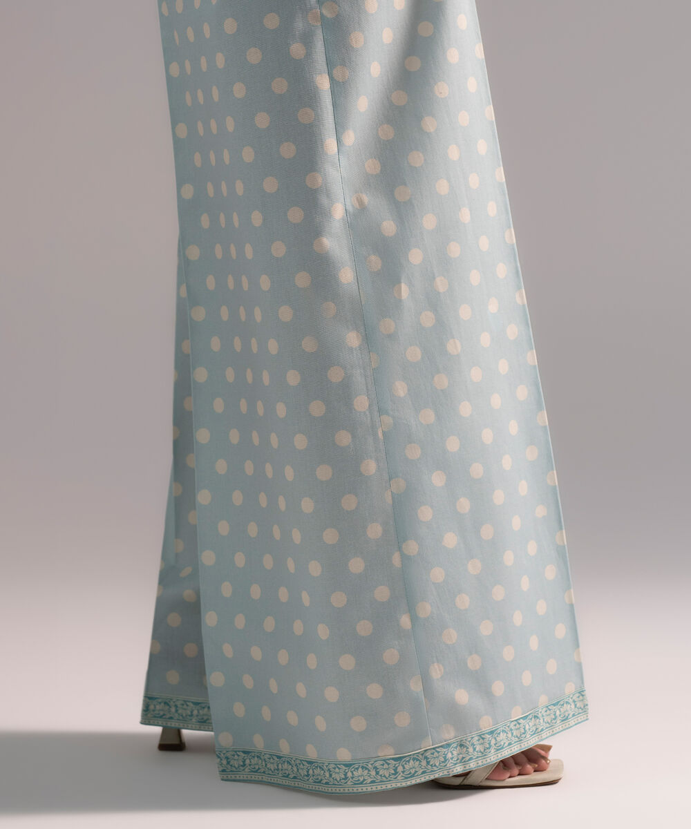 Women's RTW Cambric Printed Light Blue Flared Pants