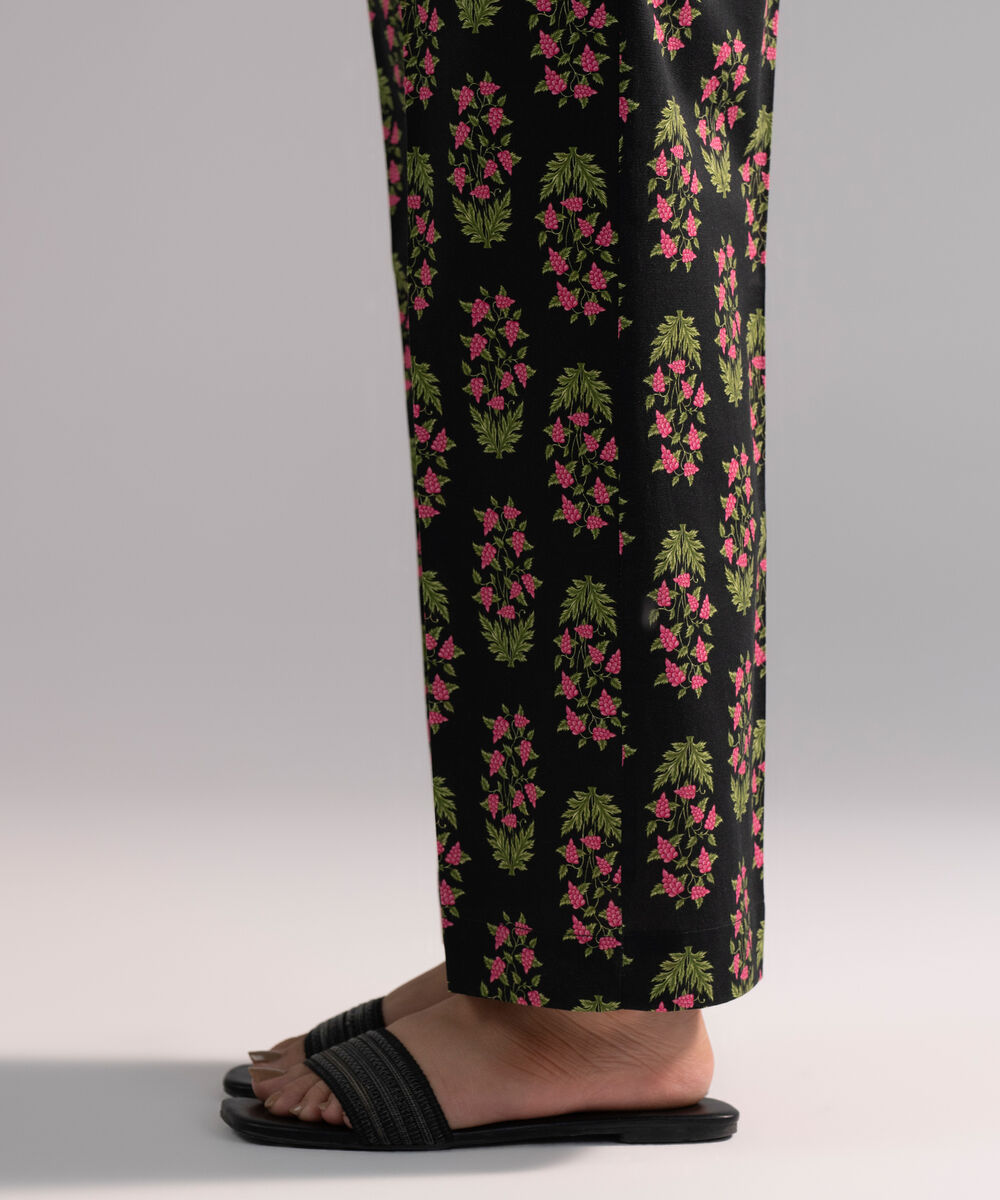 Women's RTW Cambric Printed Black Straight Pants