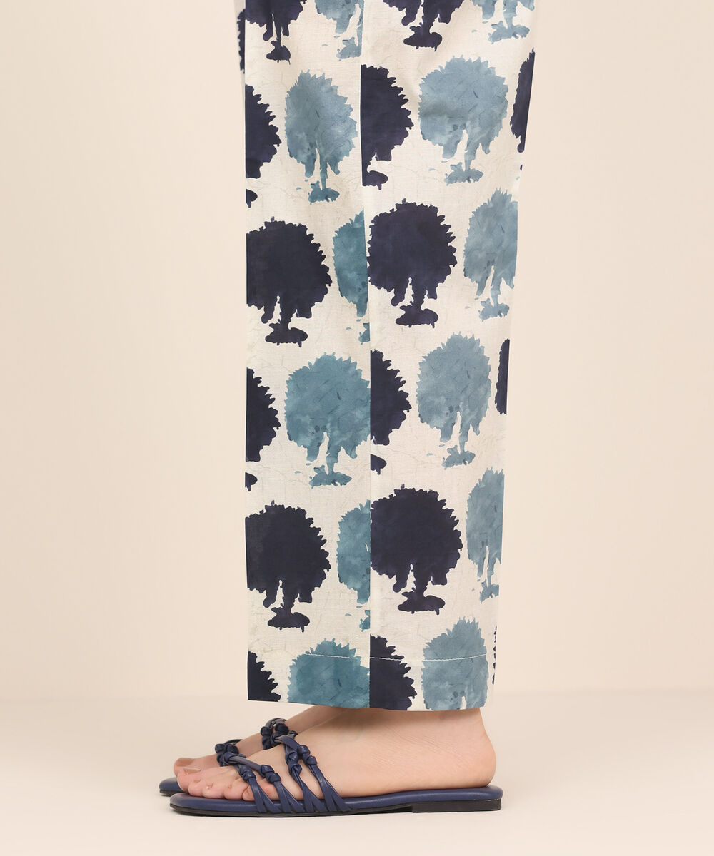 Women's RTW Cambric Blue Printed Straight Pants