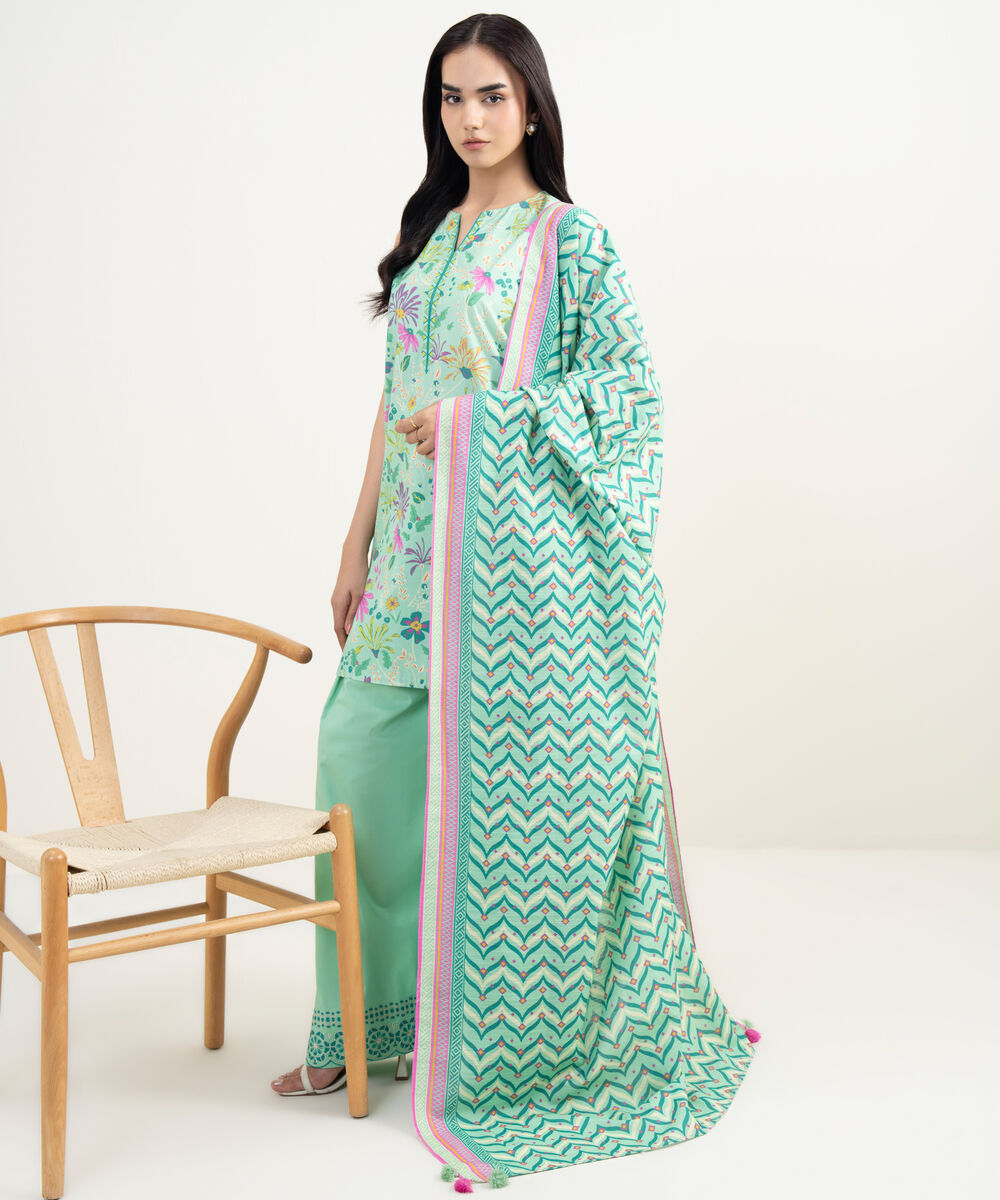 Women's Unstitched Lawn Multi Embroidered 3 Piece Suit