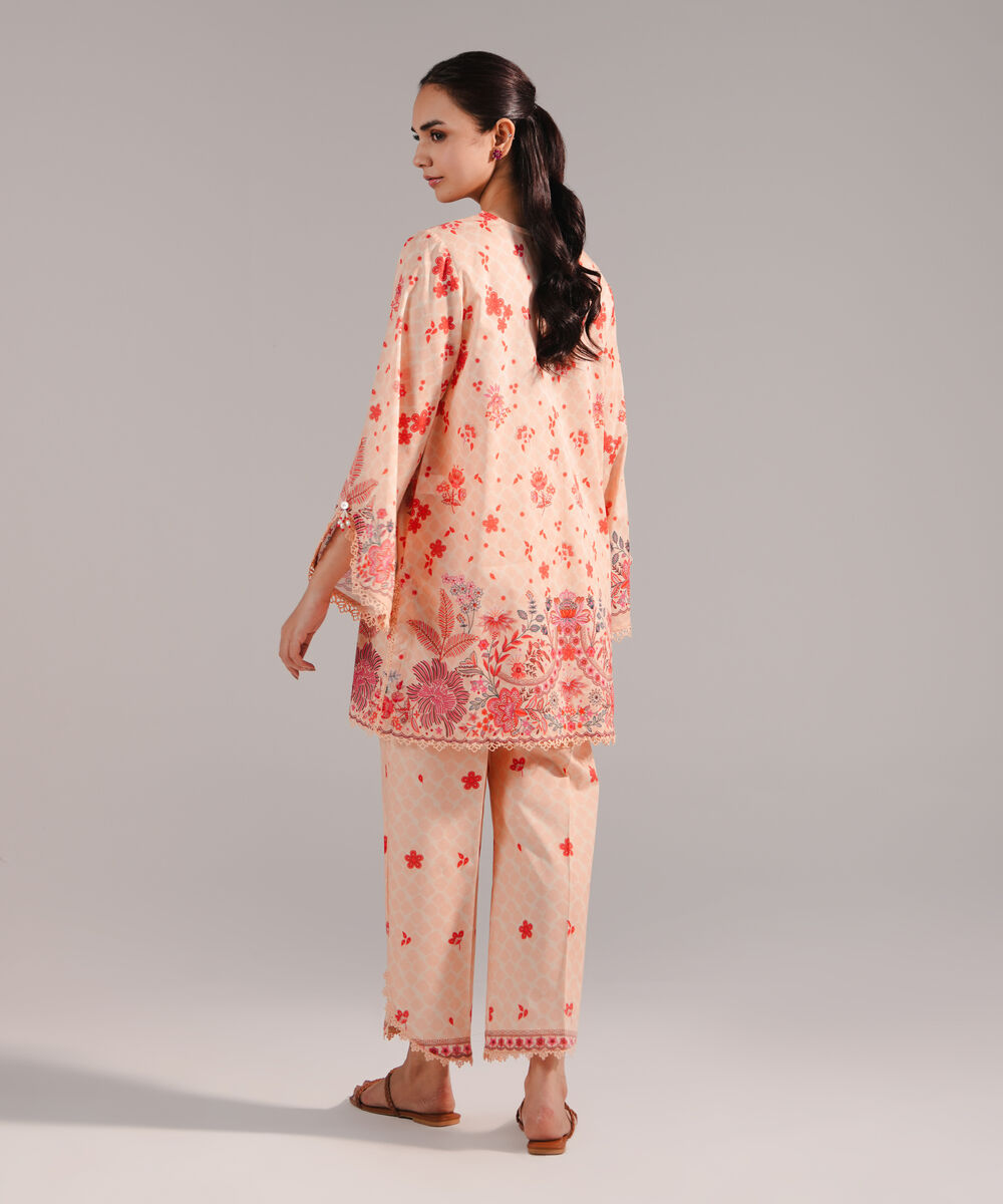 Women's RTW Lawn Printed Peach 2 Piece Suit