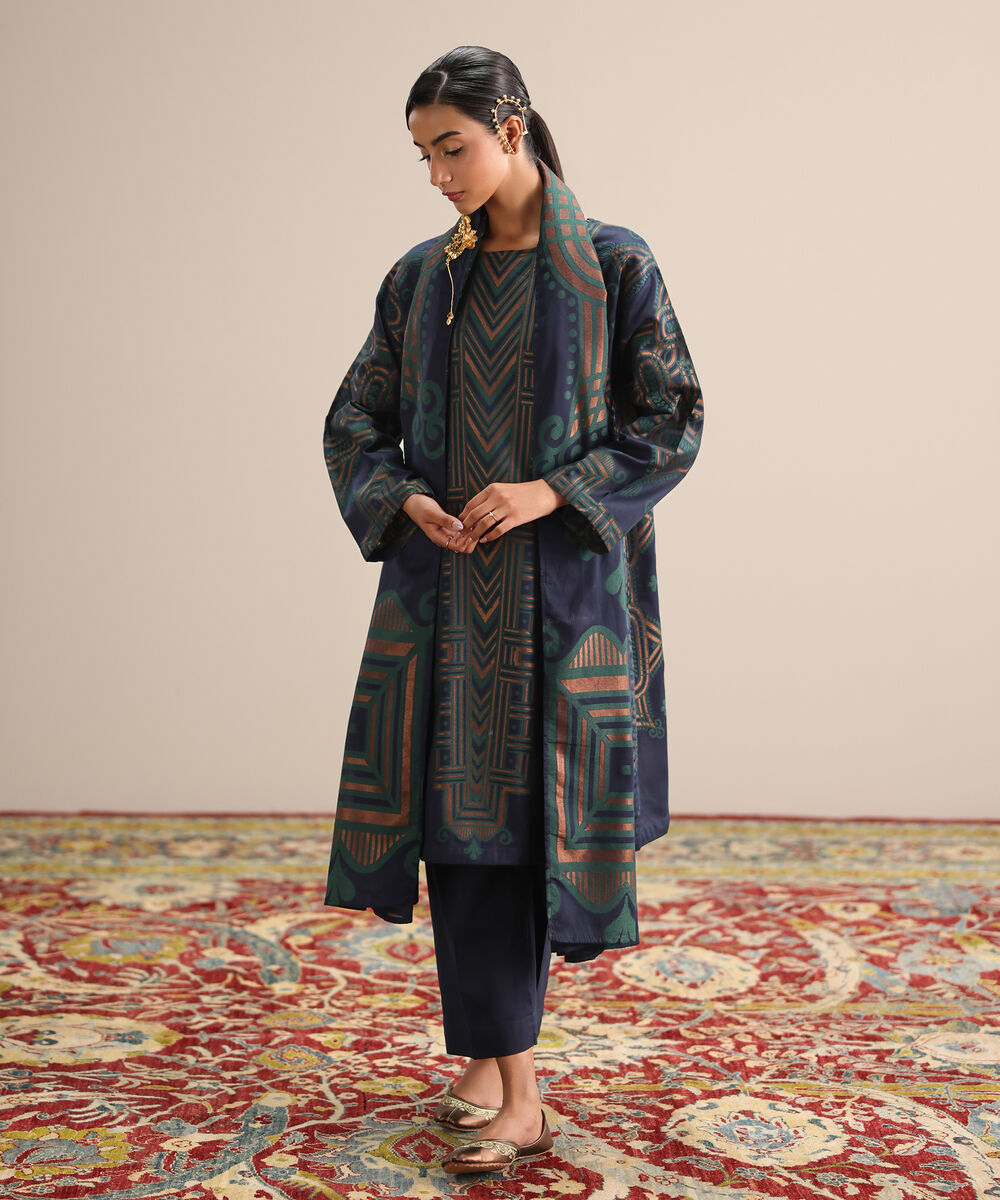 Extra Weft Jacquard Blue Solid Dupatta