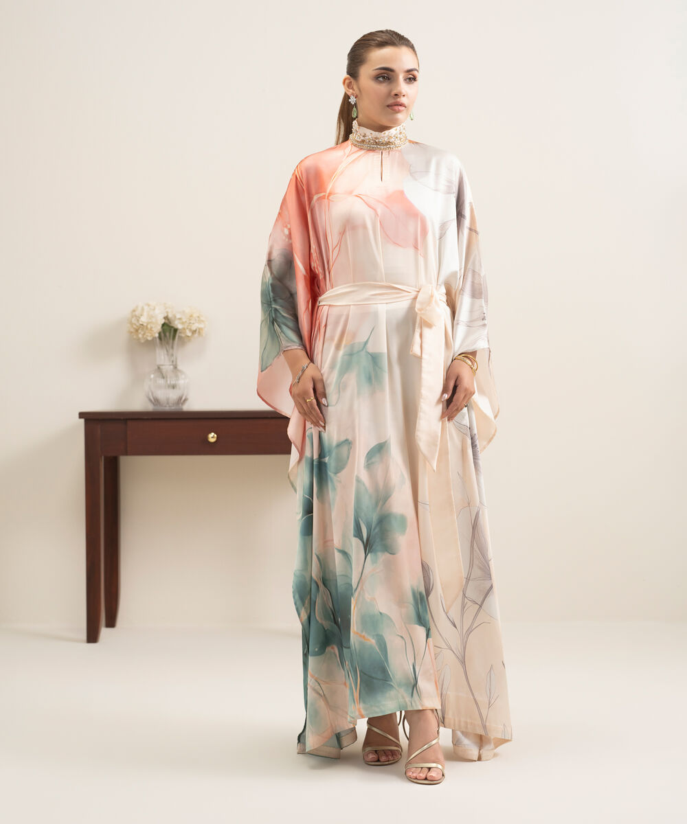 Women's RTW Blended Satin Printed Multi Kaftan