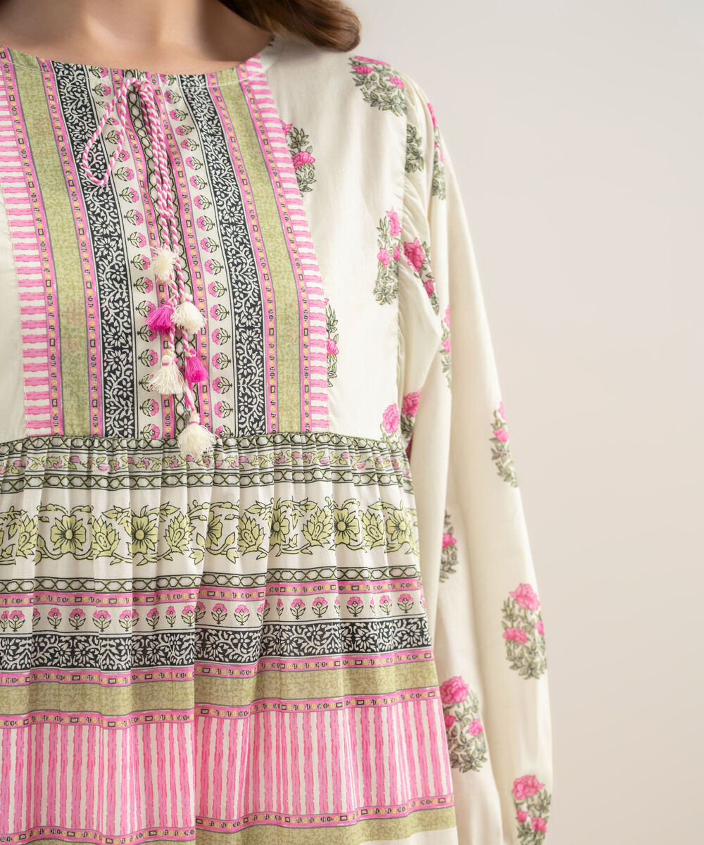 Women's RTW Lawn Printed Off White Dress Shirt