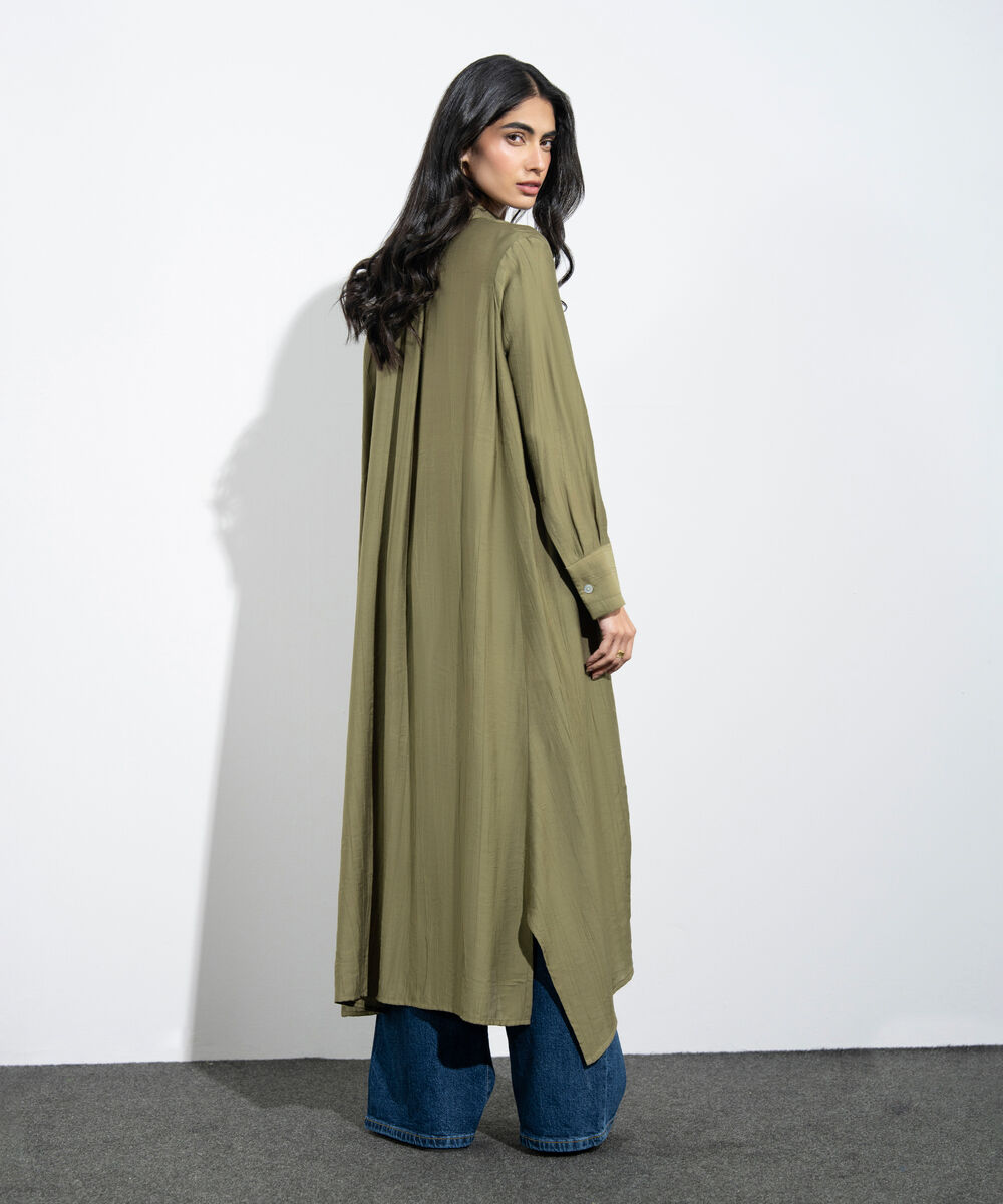 Women's Western Mustard Textured Button Through Dress