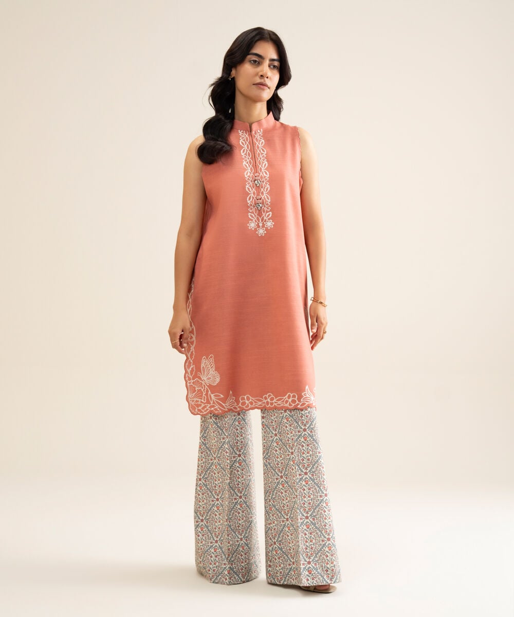 Women's Unstitched Light Khaddar Embroidered Peach 2 Piece Suit