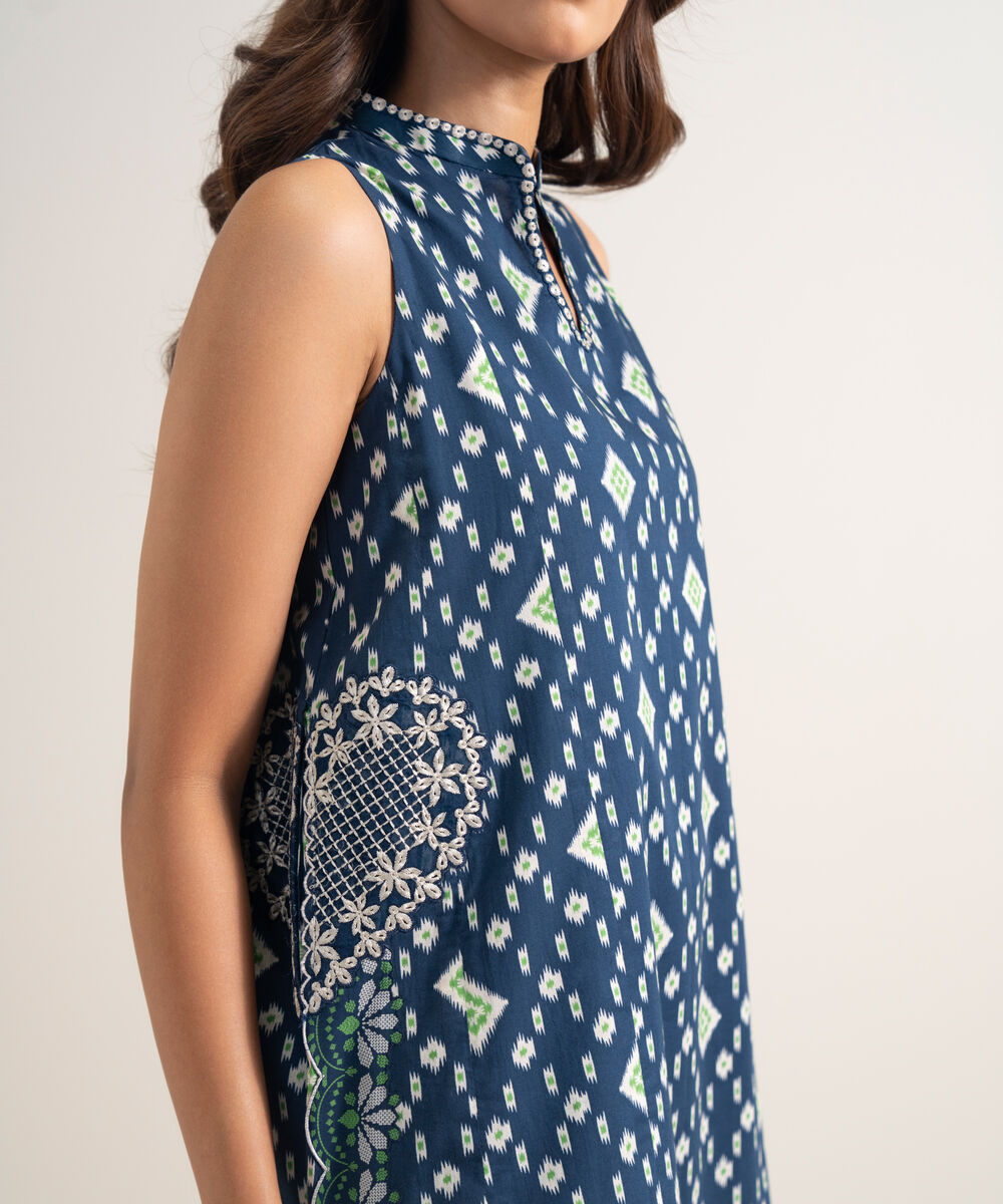 Women's Unstitched Lawn Embroidered Blue 2 Piece Suit