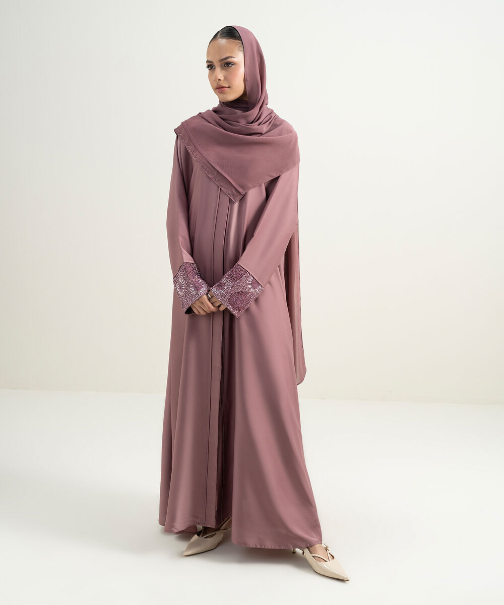 Women's Pink Embellished Abaya Set