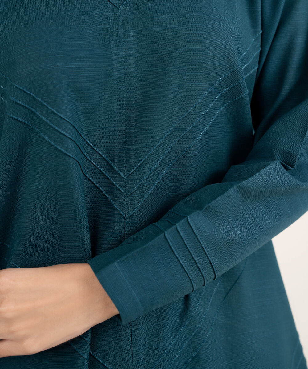 Women's RTW Khaddar Solid Straight Blue Shirt