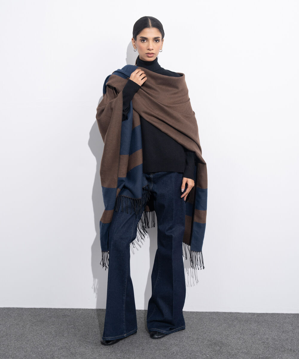 Women's Western Wear Blue & Brown Cape Shawl