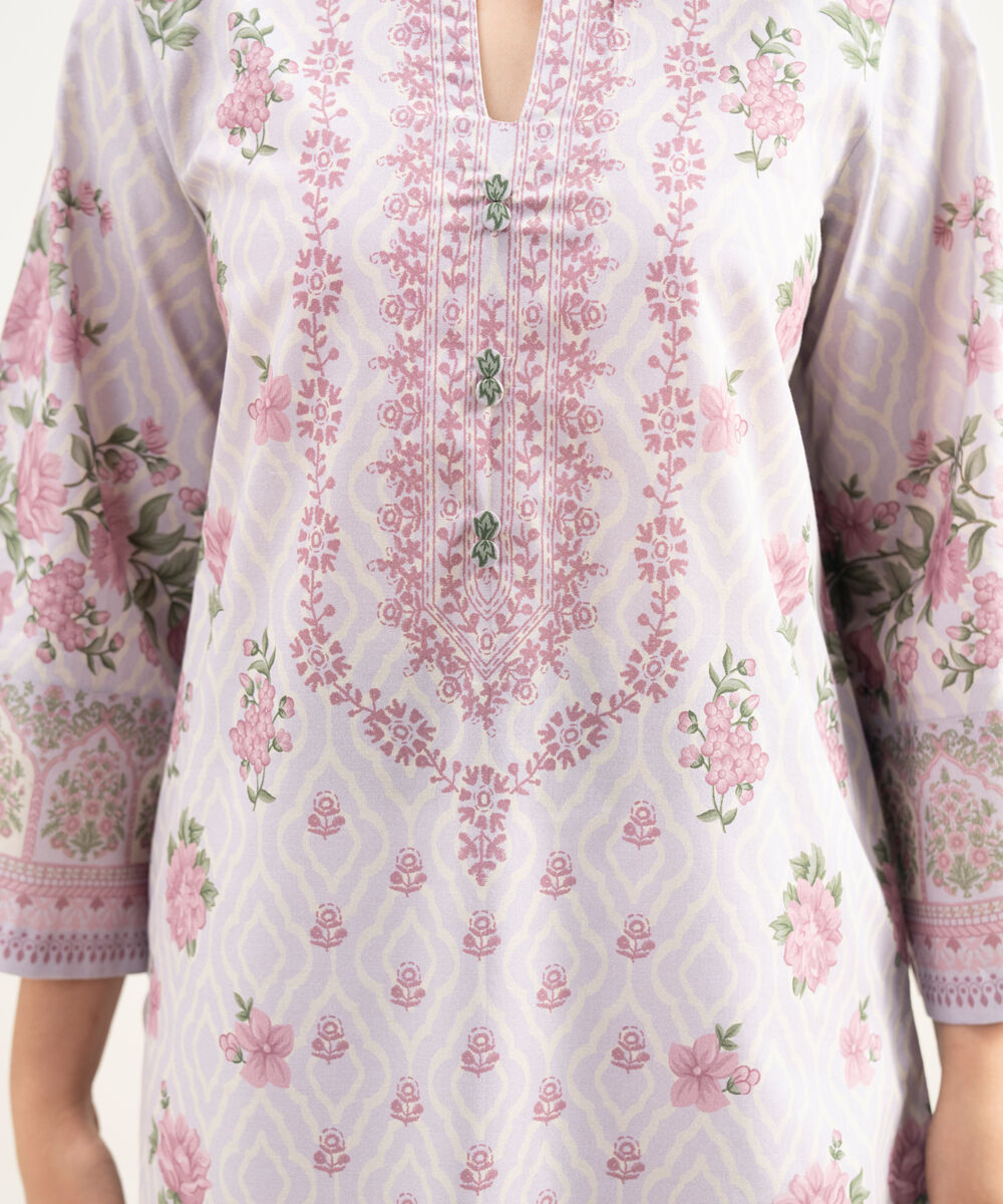 Women's Unstitched Lawn Printed Purple 3 Piece Suit