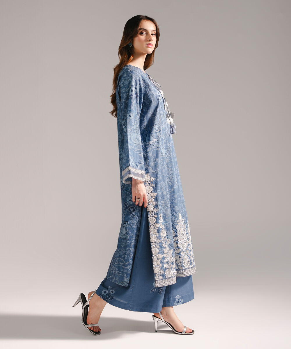 Women's RTW Leno Kara Embroidered A-Line Blue Shirt