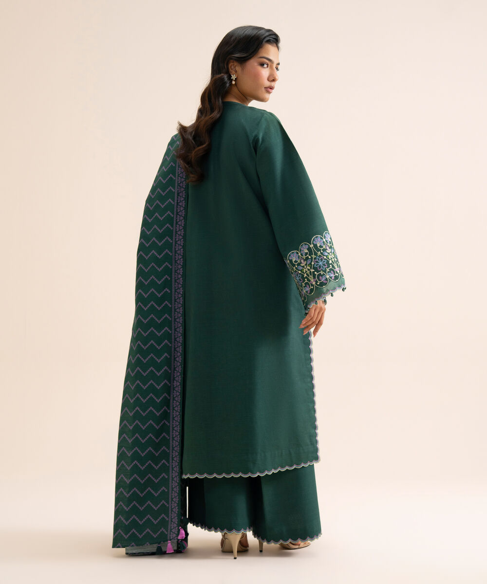 Women's Unstitched Light Khaddar Embroidered Green 3 Piece Suit