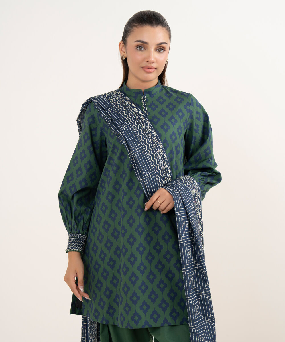 Women's Unstitched Cotton Printed Multi 3 Piece Suit