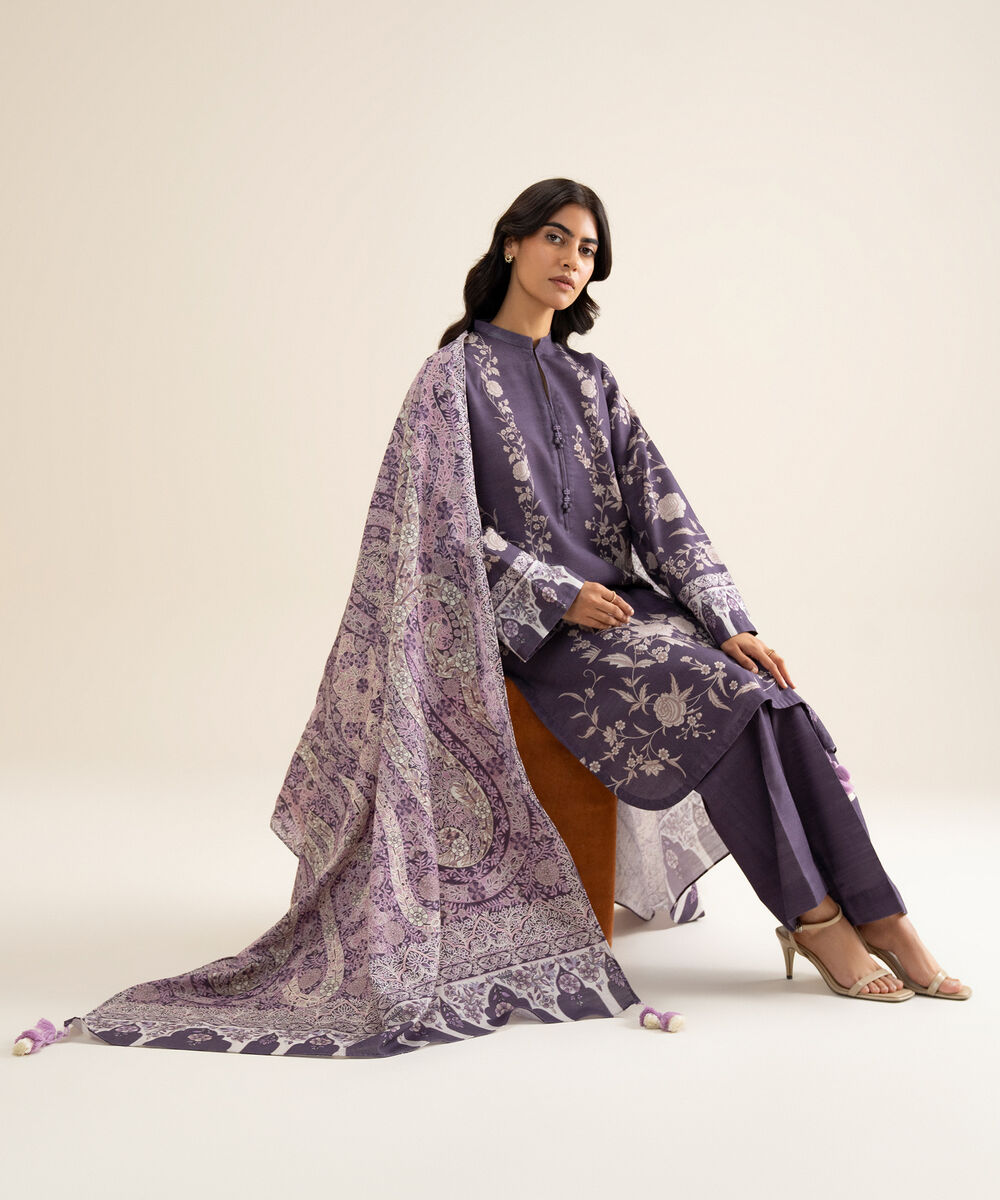 Women's Unstitched Lawn Printed Lilac 3 Piece Suit