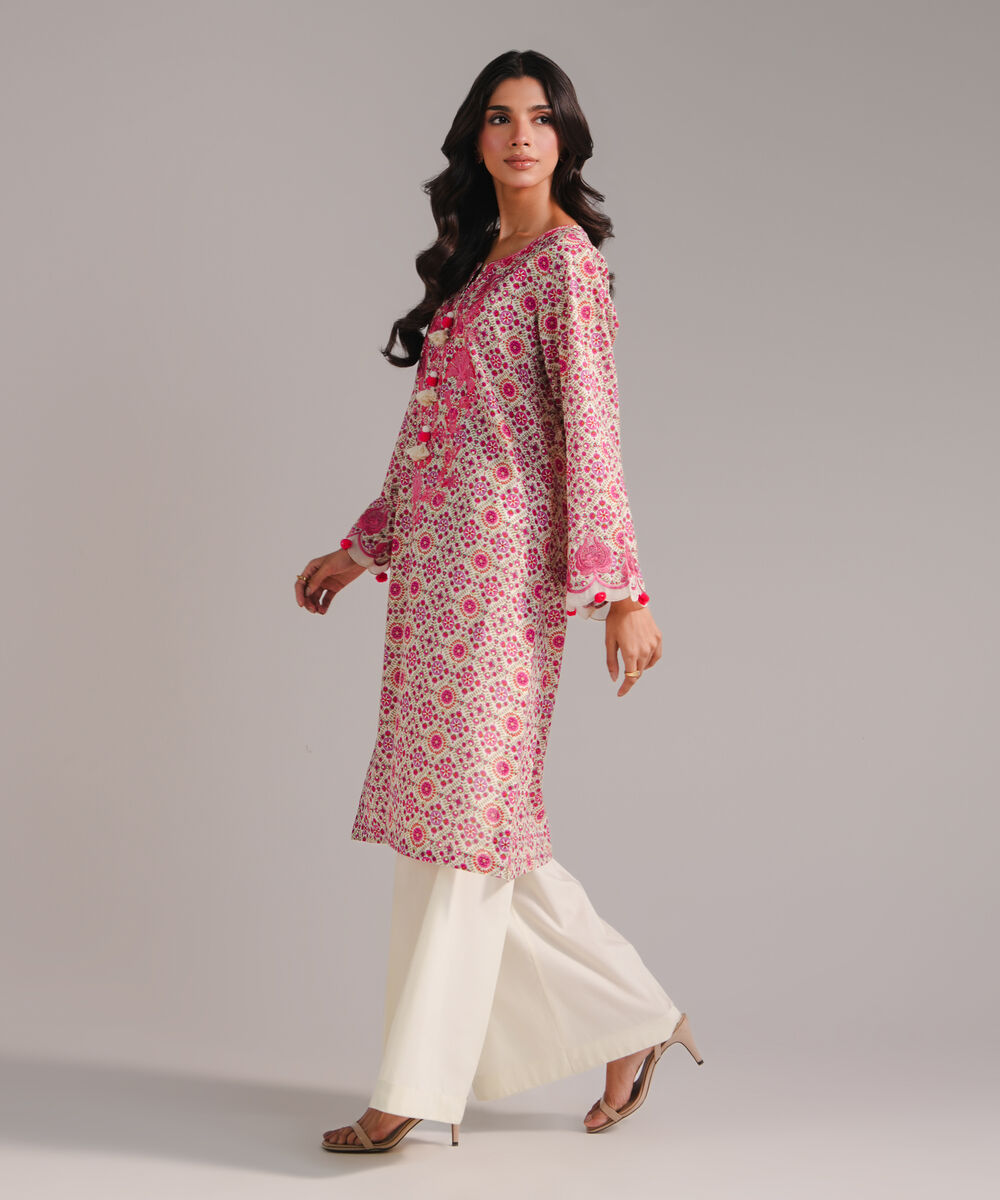 Women's RTW Lawn Embroidered Mint Green Straight Shirt