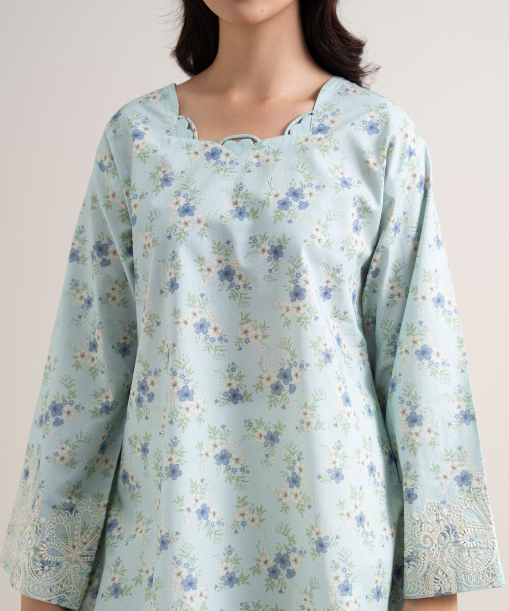 Women's Unstitched Lawn Embroidered Blue 2 Piece Suit