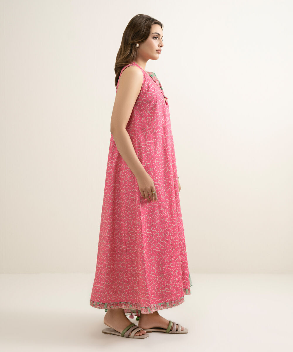 Women's Unstitched Lawn Printed Pink  2 Piece Suit