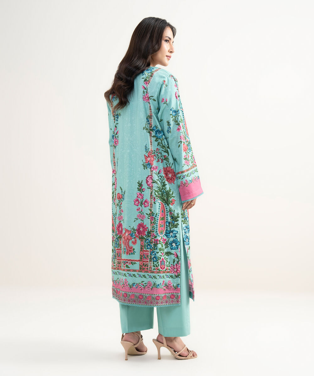 Women's RTW Cotton Viscose Embroidered Blue Straight Shirt