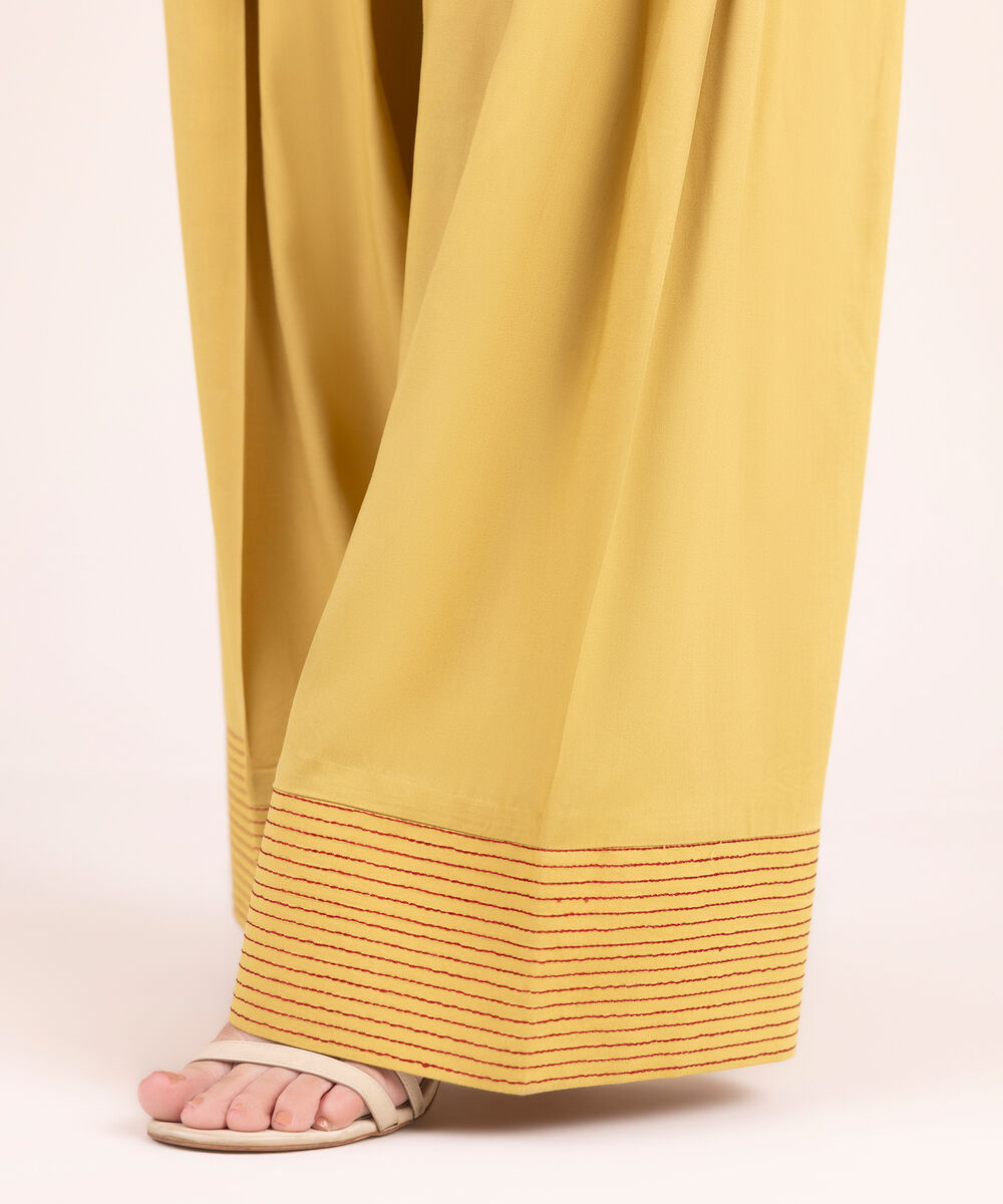 Women's RTW Linen Viscose Solid Pale Yellow Farshi Shalwar