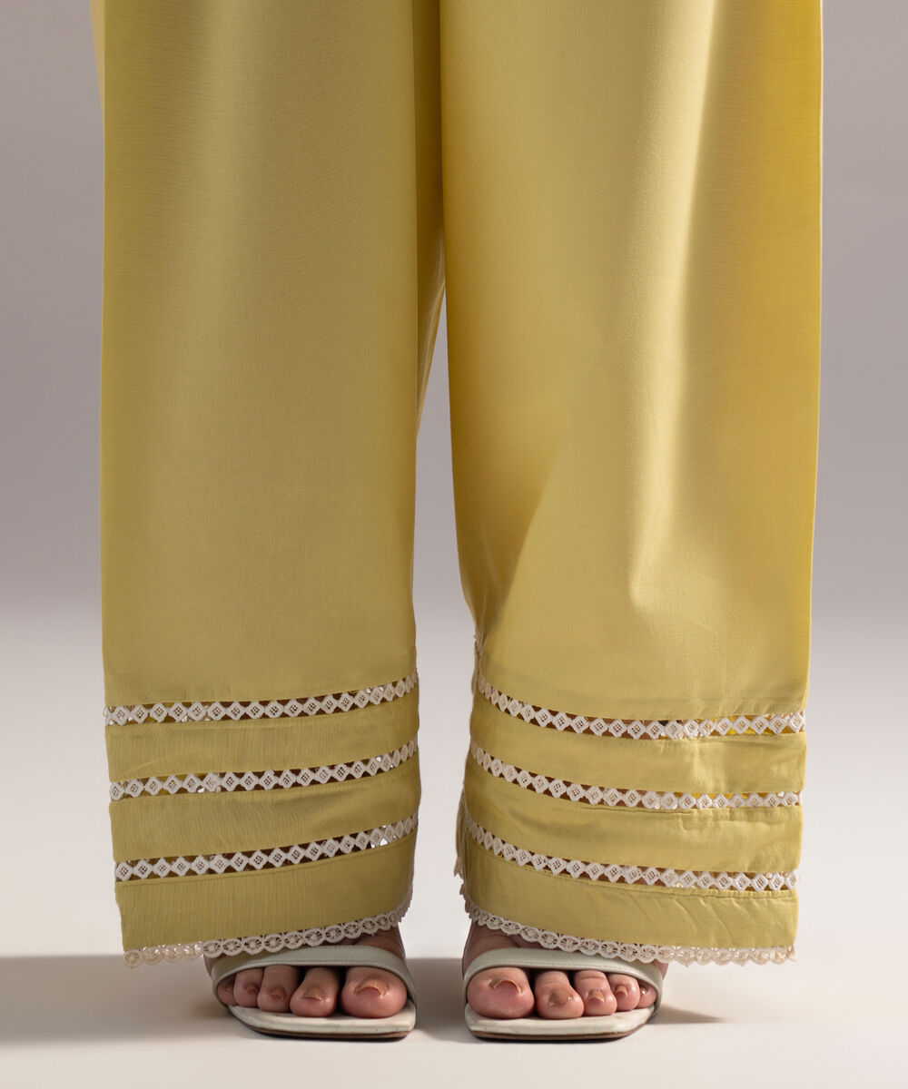 Women's RTW Cambric Solid Lime Yellow Shalwar