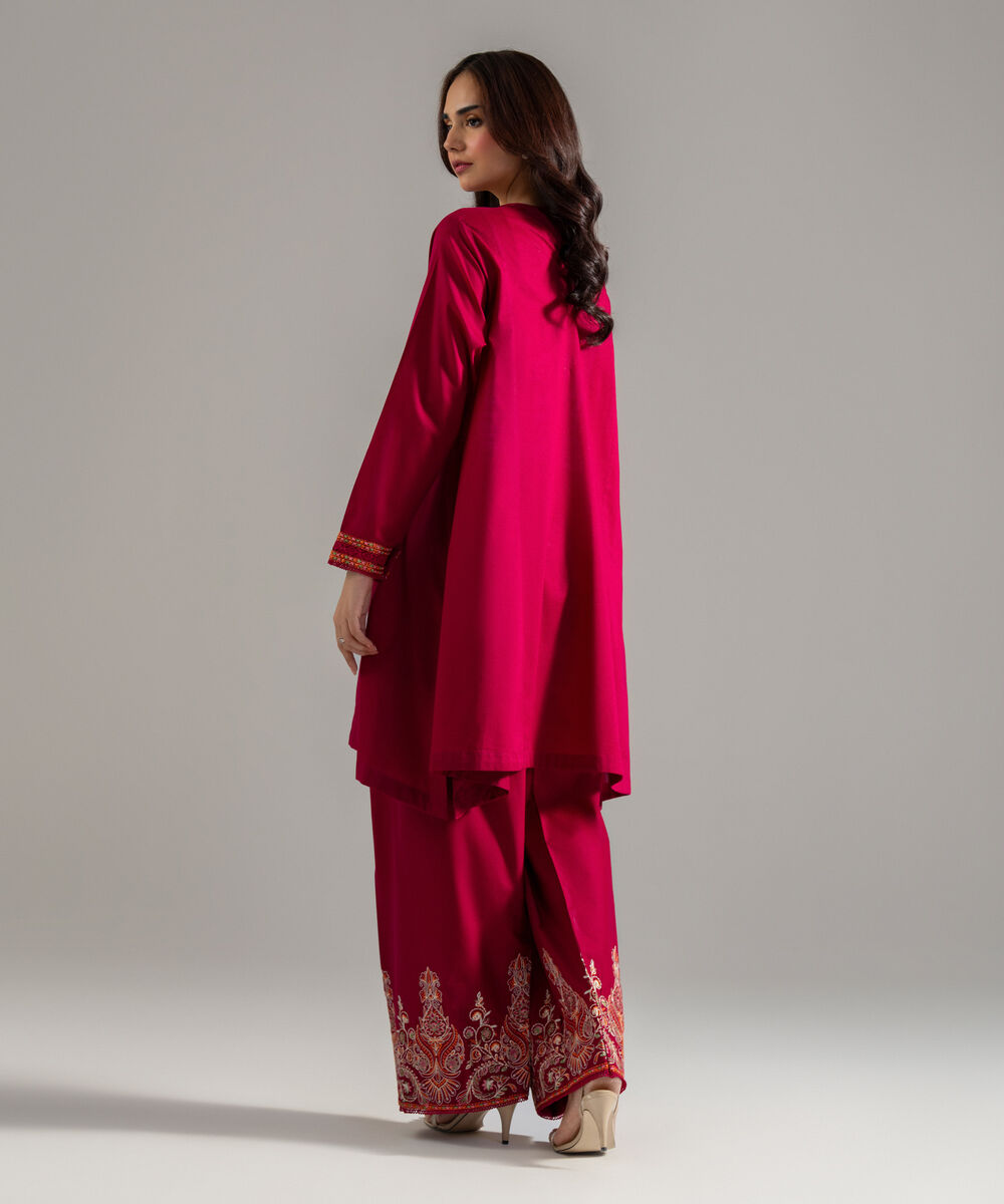 Women's RTW Lawn Solid Embroidered Maroon Flared A-Line