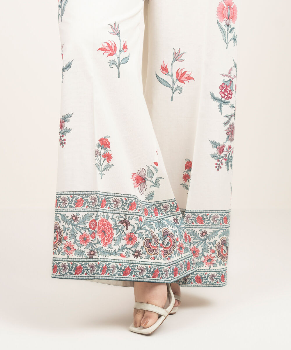 Women's RTW Lawn Printed Off White Flared Pants