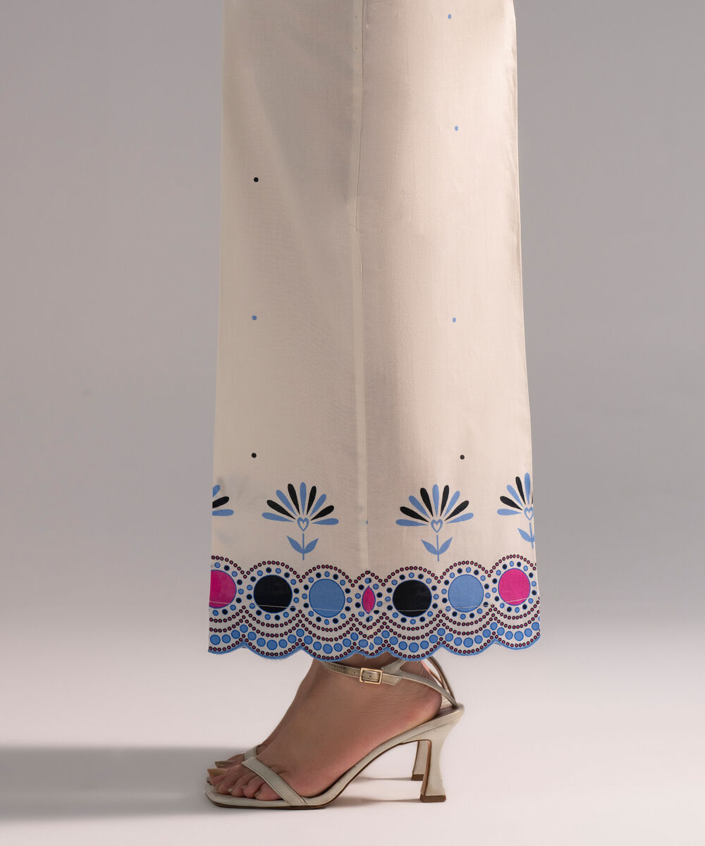 Women's RTW Cambric Printed Off White Culottes