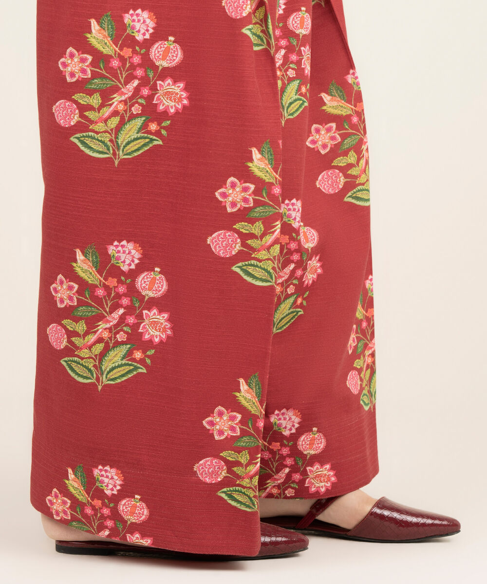 Women's RTW Light Khaddar Printed Red Farshi Shalwar