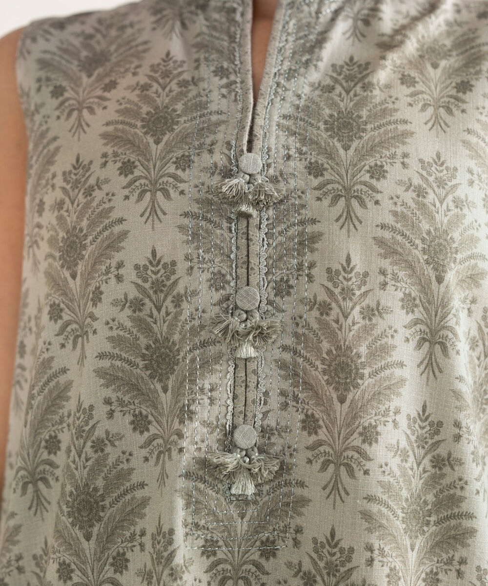 Women's Unstitched Cross Hatch Embroidered Beige 3 Piece Suit