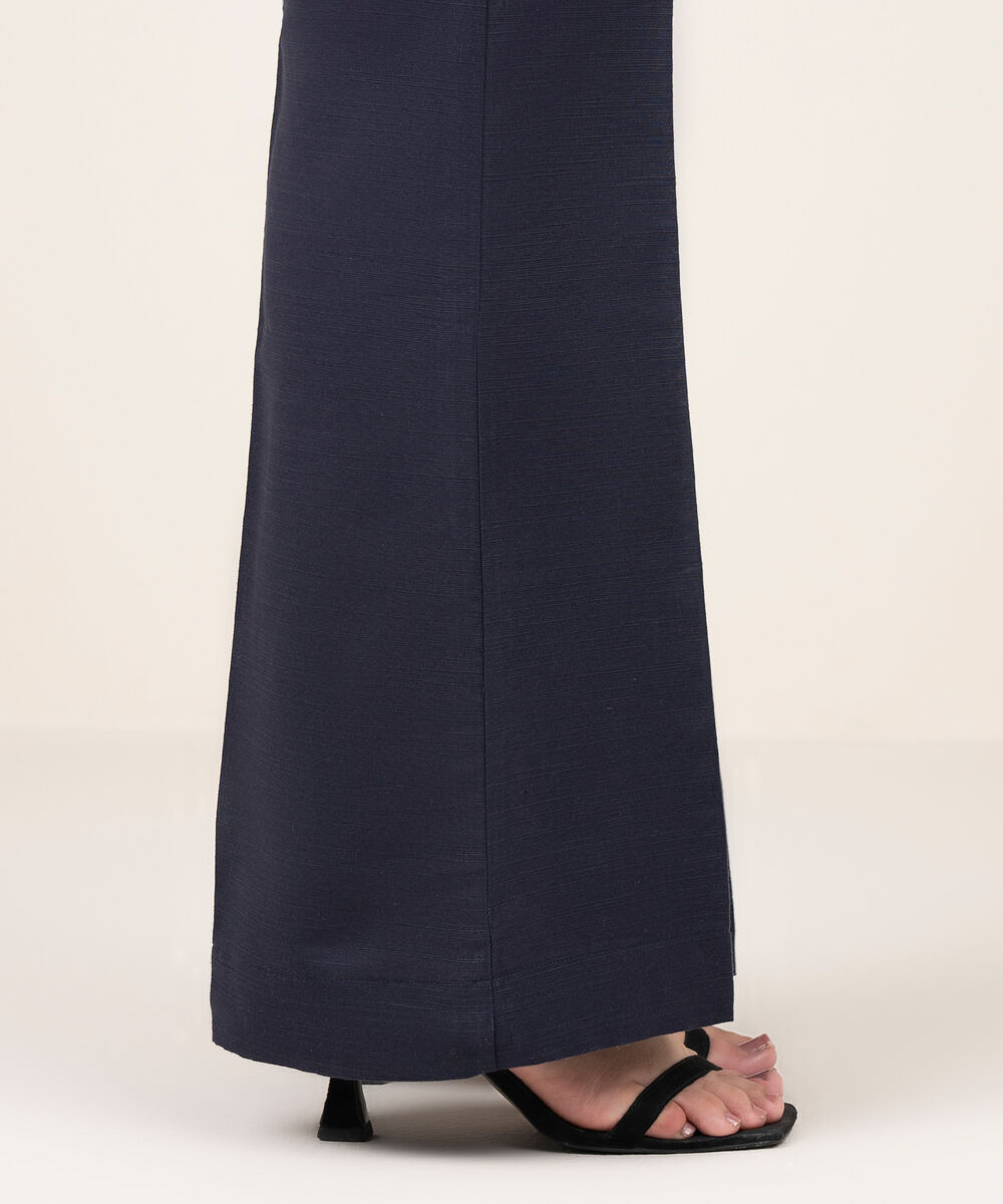 Women's RTW Khaddar Solid Blue Straight Pants